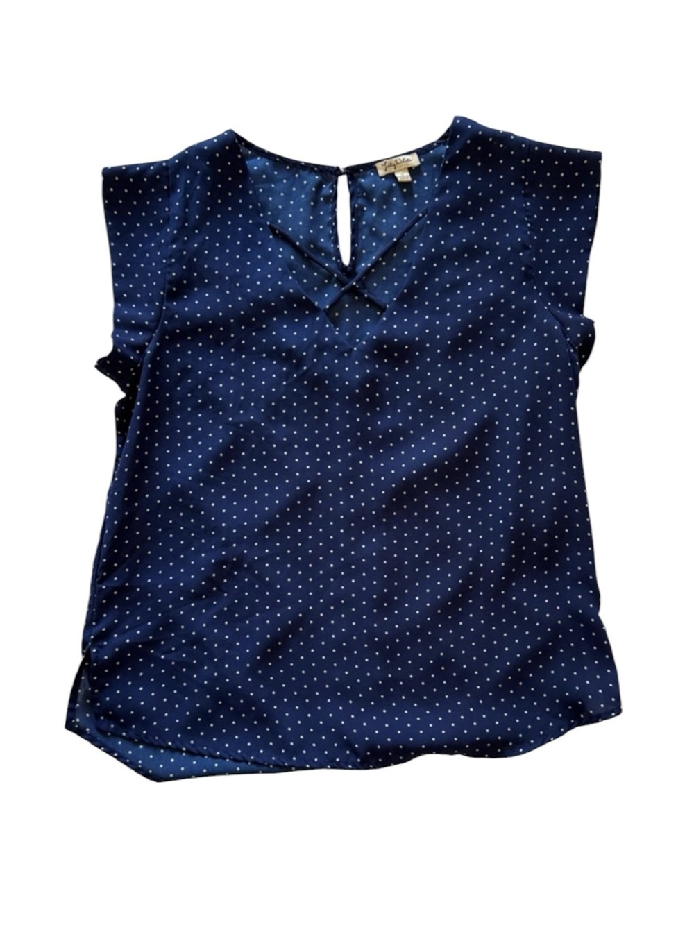 Lily White Navy Polka Dot Cap Sleeve Blouse